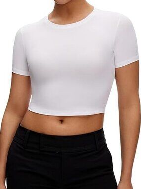 Slim Fit Crop Top for Women Short Sleeve Crew Neck Casual Workout Tee